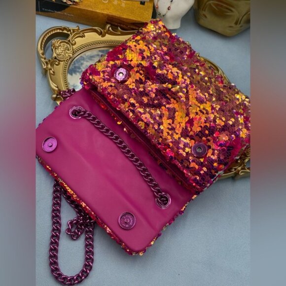 🆕 KURT GEIGER LONDON 🧿 NWOT Glitter Mini Kensington Bag, Fuchsia Drench - Picture 10 of 16